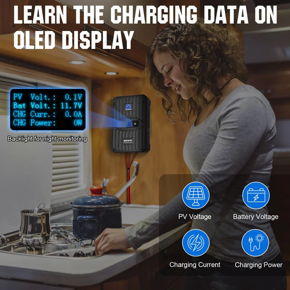 40A MPPT OLED Display Solar Charge Controller Regulator 12V/24V Autoswitch - Image 4