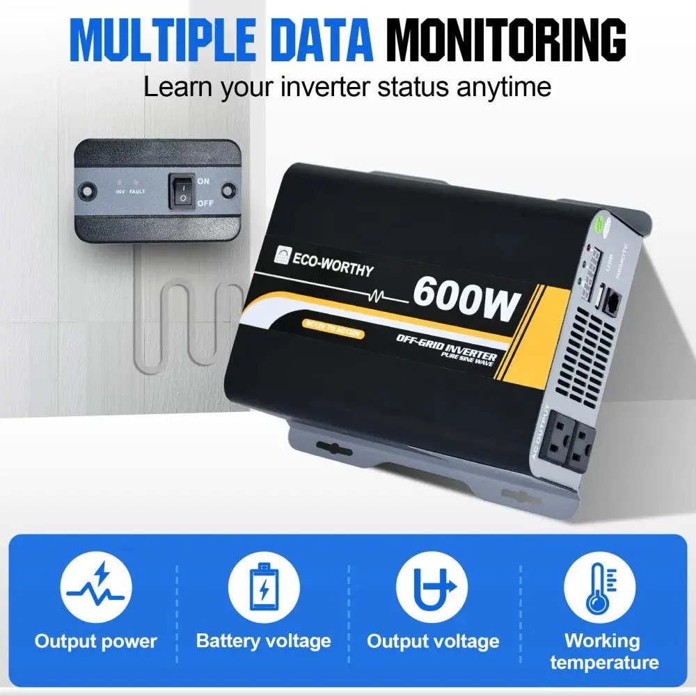 600W Off Grid Pure Sine Wave Inverter 12V to 110V - Image 5