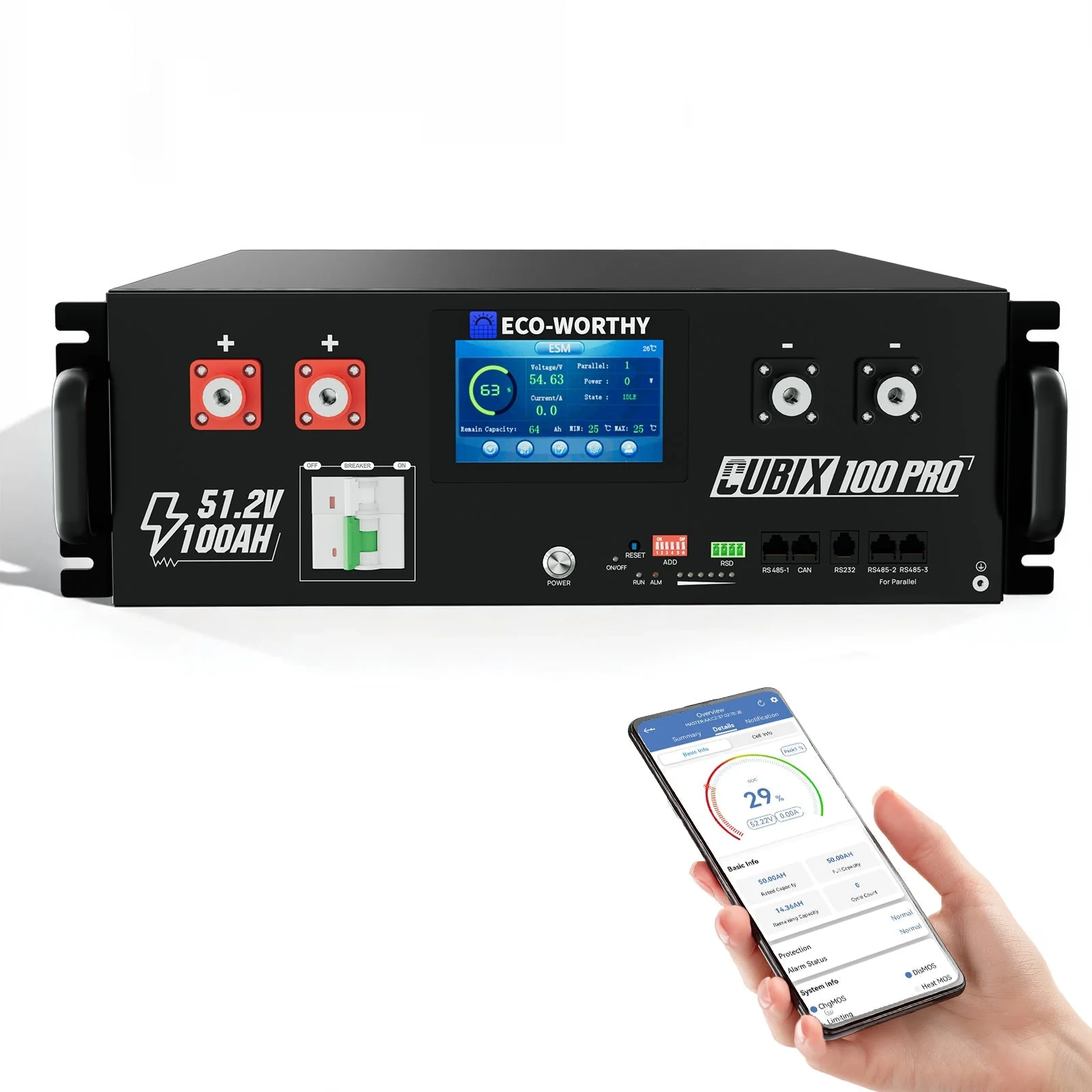 Eco-Worthy Cubix 100 Pro |  51.2V 100Ah Server Rack Battery | -4℉ Charge Available