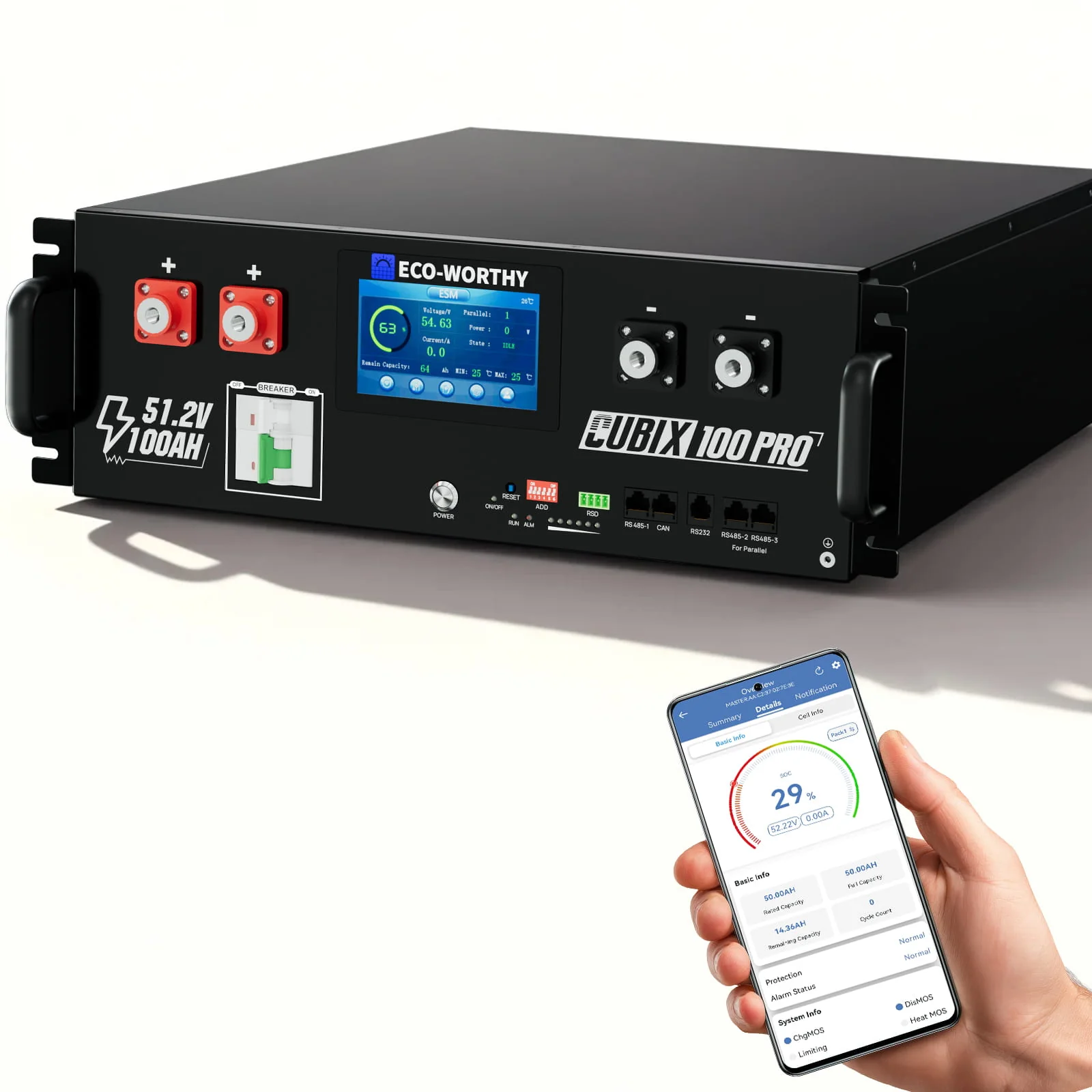 Eco-Worthy Cubix 100 Pro |  51.2V 100Ah Server Rack Battery | -4℉ Charge Available - Image 3