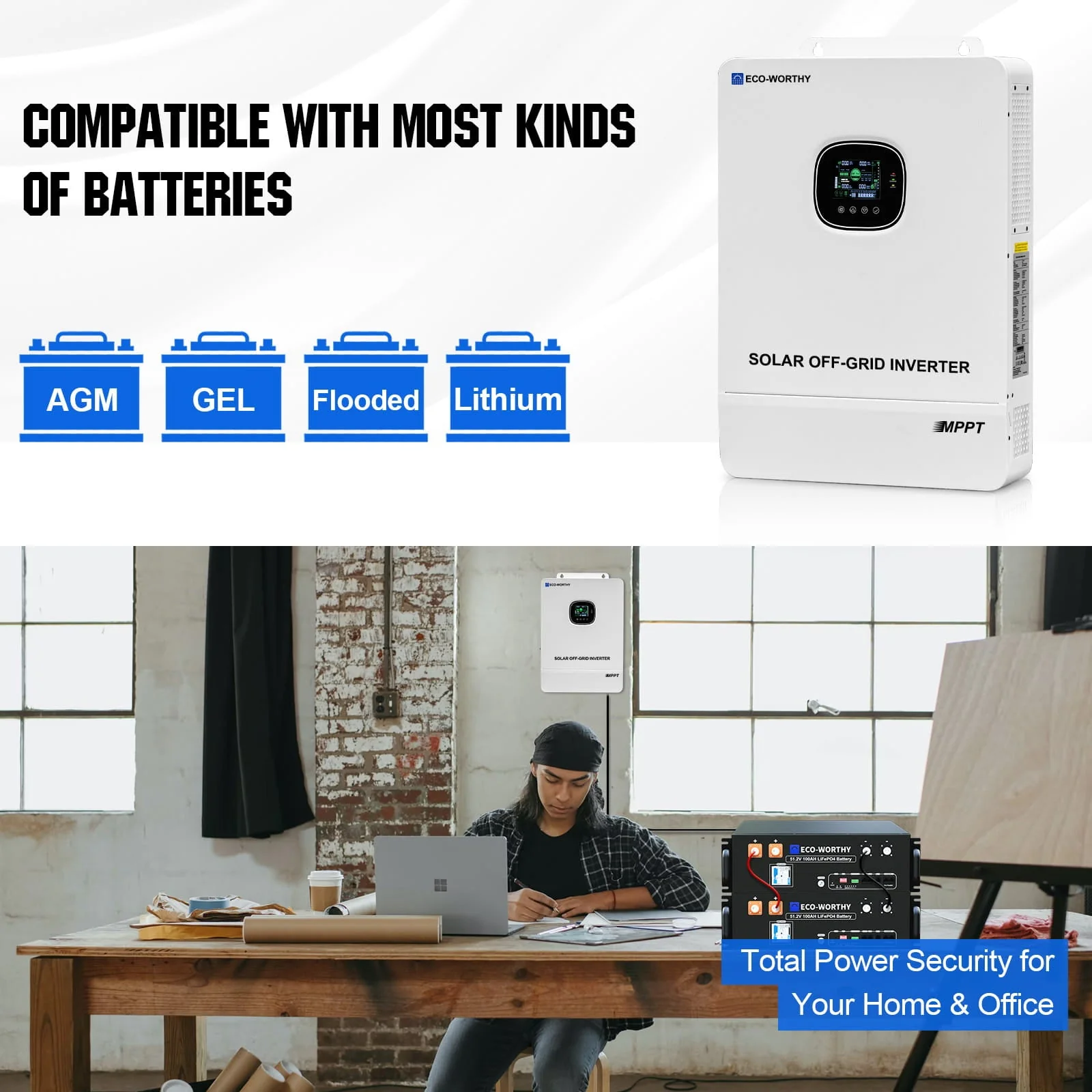 Eco-Worthy 10kW Home Backup Solar Power Bundle | 51.2V 100Ah LiFePO4 Battery and 10000W AIO Inverter - Image 6